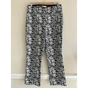 Joseph Ribkoff Zebra Print Slim Pants Size 14 Lace Trim Bottom Slit Festival
